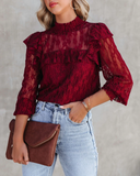 Gouhua Hollow Lace Lotus Long Sleeve Blouses