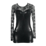 Faux Leather Lace Stitching Sexy Outerwear Tight Dress