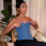 Street Cool Waist Tight Corset Lace-up Vest off-Shoulder Sexy Denim Split Wrapped Chest