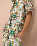 Satin Printed Casual Pajamas Two Piece Suit