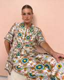 Lässiger, zweiteiliger Pyjama-Anzug aus Satin mit Print