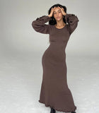 Robe dos nu coupe cintrée, confortable, taille haute, à lacets, manches cloche en laine, lisière filandreuse pour femmes