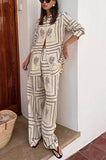 Printed Long Sleeved Shirt Trousers Two Piece Suit Home Wear