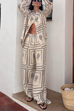 Printed Long Sleeved Shirt Trousers Two Piece Suit Home Wear